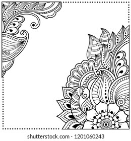 Stylized with henna tattoos decorative pattern for decorating covers for book, notebook, casket, magazine, postcard and folder. Flower in mehndi style. Frame in the eastern tradition.