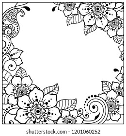 Stylized with henna tattoos decorative pattern for decorating covers for book, notebook, casket, magazine, postcard and folder. Flower in mehndi style. Frame in the eastern tradition.