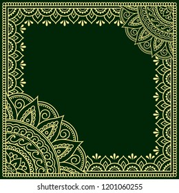 Stylized with henna tattoos decorative pattern for decorating covers for book, notebook, casket, magazine, postcard and folder. Mandala and border in mehndi style. Frame in the eastern tradition.