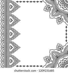 Stylized with henna tattoos decorative pattern for decorating covers for book, notebook, casket, magazine, postcard and folder. Mandala and border in mehndi style. Frame in the eastern tradition.