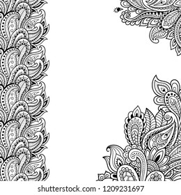 Stylized with henna tattoos decorative pattern for decorating covers for book, notebook, casket, magazine, postcard and folder. Flower in mehndi style. Frame in the eastern tradition.