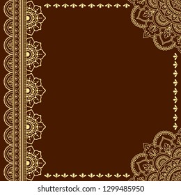 Stylized with henna tattoos decorative pattern for decorating covers for book, notebook, casket, magazine, postcard and folder. Mandala and border in mehndi style. Frame in the eastern tradition.