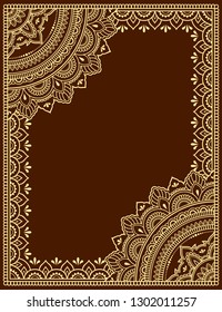 Stylized with henna tattoos decorative pattern for decorating covers for book, notebook, casket, magazine, postcard and folder. Mandala and border in mehndi style. Frame in the eastern tradition.