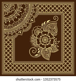 Stylized with henna tattoos decorative pattern for decorating covers book, notebook, casket, postcard and folder. Mandala, flower and border in mehndi style. Frame in the eastern tradition.