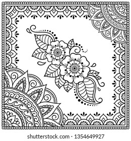 Stylized with henna tattoos decorative pattern for decorating covers book, notebook, casket, postcard and folder. Mandala, flower and border in mehndi style. Frame in the eastern tradition.