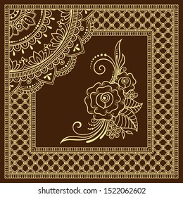 Stylized with henna tattoos decorative pattern for decorating covers book, notebook, casket, postcard and folder. Mandala, flower and border in mehndi style. Frame in the eastern tradition.
