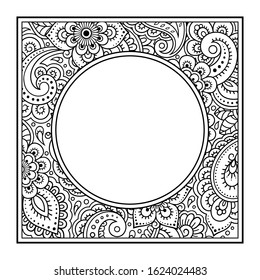 Stylized with henna tattoos decorative pattern for decorating covers for book, notebook, casket, magazine, postcard and folder. Flower in mehndi style. Frame in the eastern tradition.