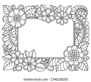 Stylized with henna tattoos decorative pattern for decorating covers for book, notebook, casket, magazine, postcard and folder. Flower in mehndi style. Frame in the eastern tradition.