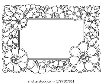 Estilizado con tatuajes de henna patrón decorativo para la decoración de carátulas para libro, cuaderno, cajón, revista, postal y carpeta. Flor al estilo mehndi. Marco de la tradición oriental.