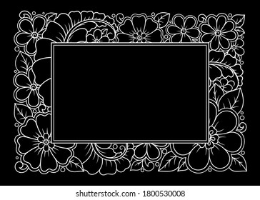 Stylized with henna tattoos decorative pattern for decorating covers for book, notebook, casket, magazine, postcard and folder. Flower in mehndi style. Frame in the eastern tradition.