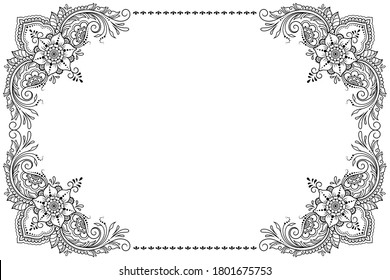 Stylized with henna tattoos decorative pattern for decorating covers for book, notebook, casket, magazine, postcard and folder. Flower in mehndi style. Frame in the eastern tradition.