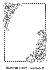 Stylized with henna tattoos decorative pattern for decorating covers for book, notebook, casket, magazine, postcard and folder. Flower in mehndi style. Frame in the eastern tradition.