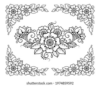 Stylized with henna tattoos decorative pattern for decorating covers for book, notebook, casket, magazine, postcard and folder. Flower in mehndi style. Frame in the eastern tradition.