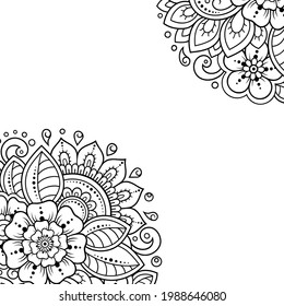 Stylized with henna tattoos decorative pattern for decorating covers for book, notebook, casket, magazine, postcard and folder. Flower in mehndi style. Frame in the eastern tradition.