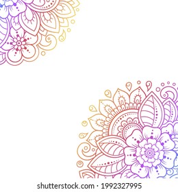 Estilizado con tatuajes de henna patrón decorativo para la decoración de carátulas para libro, cuaderno, cajón, revista, postal y carpeta. Flor al estilo mehndi. Marco de la tradición oriental.