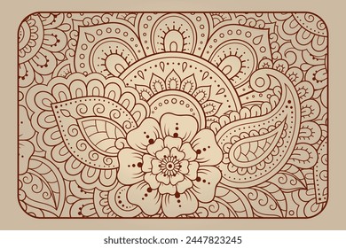 Stylized with henna tattoos decorative pattern for decorating covers for book, notebook, casket, magazine, postcard and folder. Eastern tradition flower and mandala design in mehndi style.