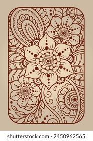 Stylized with henna tattoos decorative pattern for decorating covers for book, notebook, casket, magazine, postcard and folder. Eastern tradition flower and mandala design in mehndi style.