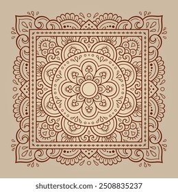 Stylized with henna tattoos decorative pattern for decorating covers for book, notebook, casket, magazine, postcard and folder. Eastern tradition flower and mandala design in mehndi style.