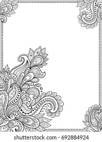 Stylized with henna tattoos decorative pattern for decorating covers for book, notebook, casket, magazine, postcard and folder. Flower in mehndi style. Frame in the eastern tradition.