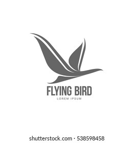 Stylized heron, crane, stork silhouette logo template, vector illustration isolated on white background. Abstract black and white flying heron, crane, stork logo design