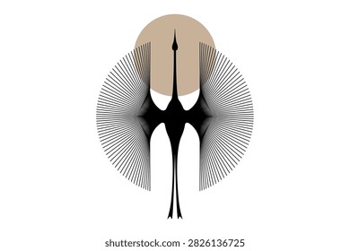 stylized heron logo design, Abstract flying bird or stork symbol template with moon, Suitable for your brand, vector illustration isolated on white background