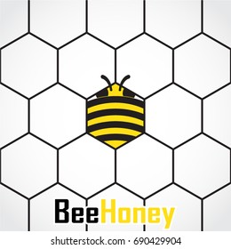 stylized hexagonal shape bee on honeycomb background