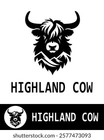 Stylized Highland cow logo featuring bold lines and intricate detailing