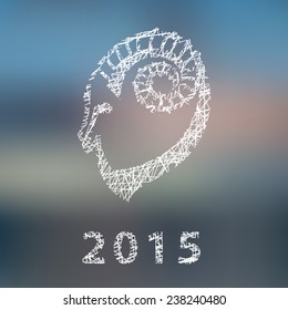Stylized hipster hatched silhouette of goat's head on blured background. Ibex symbol. Vector illustration.