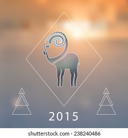 Stylized hipster silhouette of goat inside the rhomb on blured background. Ibex symbol. Vector illustration.