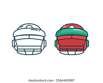 Stylized hockey helmet line icon for protective sports gear, team games, and ice rink themes.