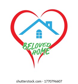 Stylized home and heart icon with the inscription Beloved Home isolated on a white background
