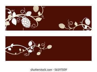 Stylized hop flowers composition, banner set.