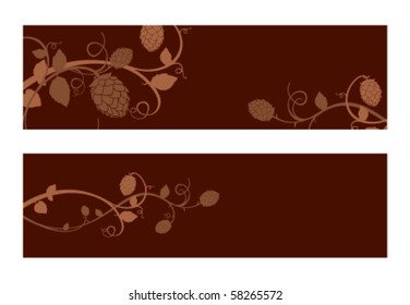 Stylized hop flowers composition, banner set.