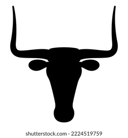 Stylized horned head of a bull. Ancient animal sculpture from Maiiorca, Spain. Black silhouette on white background.