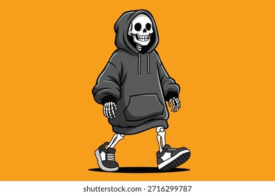 Ilustración de personaje de terror estilizado que presenta una figura con cara de calavera en ropa casual, adecuada para Halloween, temas espeluznantes y proyectos gráficos creativos.