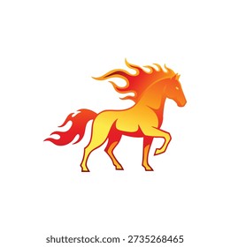 Stylized horse with flowing mane and tail in shades of yellow and red