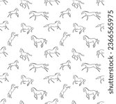 Stylized horse linart, seamless vector pattern