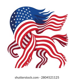 A stylized horse made of the American flag, symbolizing patriotism and freedom.