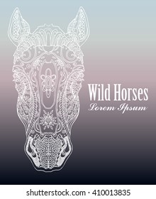 Stylized horse portrait with text.