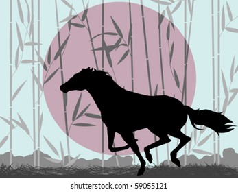 Stylized horse running in the moon light