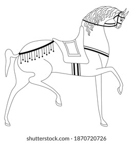Stylized horse. Russian folk style. Black and white linear silhouette.