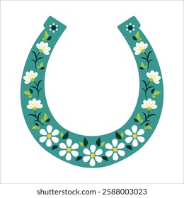 Stylized horseshoe decorated with flowers. Symbol of luck and prosperity. Talisman of abundance.