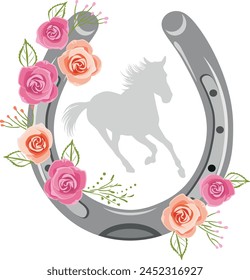 Stylized horseshoe with floral wreath. Vector