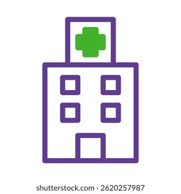 Stylized hospital icon evoking healthcare services and building structure