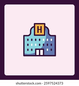 Stylized Hospital Icon with Flat Design Elements for Healthcare Projects