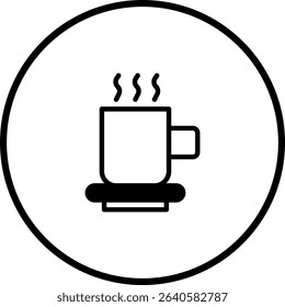 Stylized hot beverage icon in minimalist design with steam and circular frame