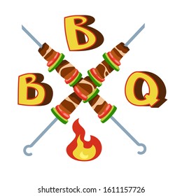 Stylized hot, freshly grilled Turkish kebab logo template, vector illustration isolated on white background. Creative two-colored kebab, logotype template, traditional Turkish fast food
