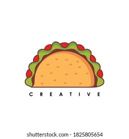 Stylized hot, freshly made Mexican taco logo template, vector illustration isolated on white background. taco logo, badges, banners, emblem for restaurant. Vector illustration.
