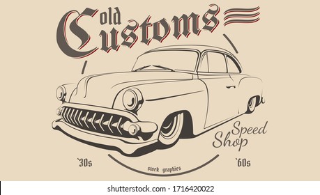 Stylized Hot Rod in one color. Vector illustration.