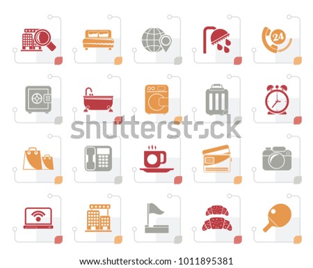 Stylized Hotel and motel services icons 1- vector icon set